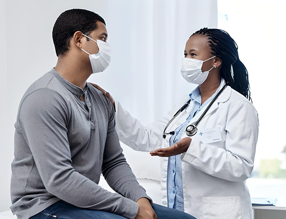 Healthcare professional speaking with an adult patient